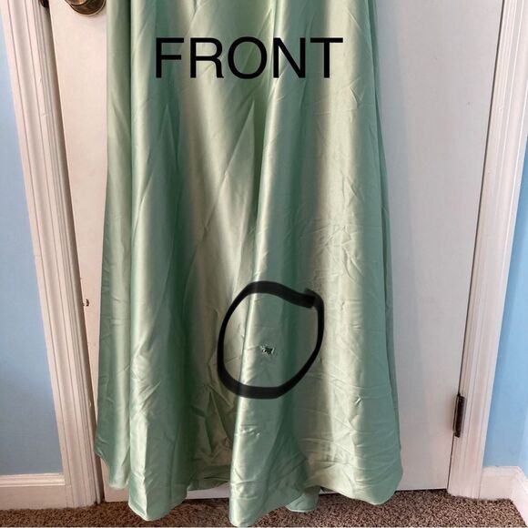 B. Darlin Silk Dress 15W Sage Spaghetti Strap Lace V-Neck Prom Dress - Picture 9 of 14